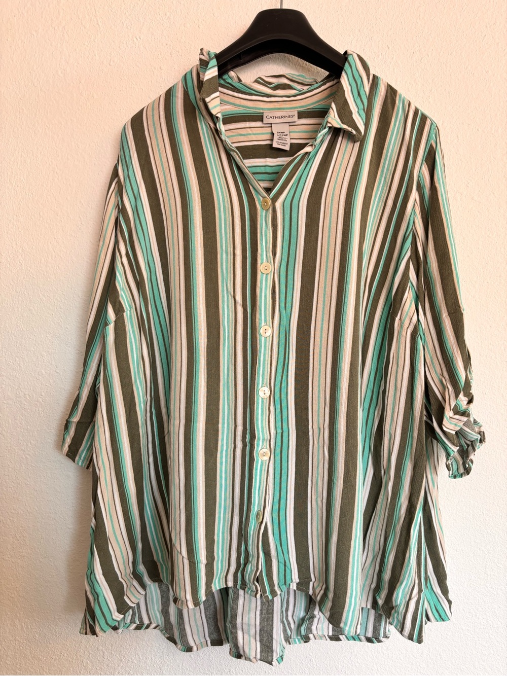 Catherines Striped Button Front Tunic Blouse | 2XWP (22/24W)